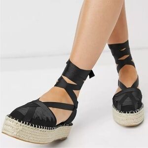 ASOS Black Espadrille Platform Lace-Up Sandals Brand new